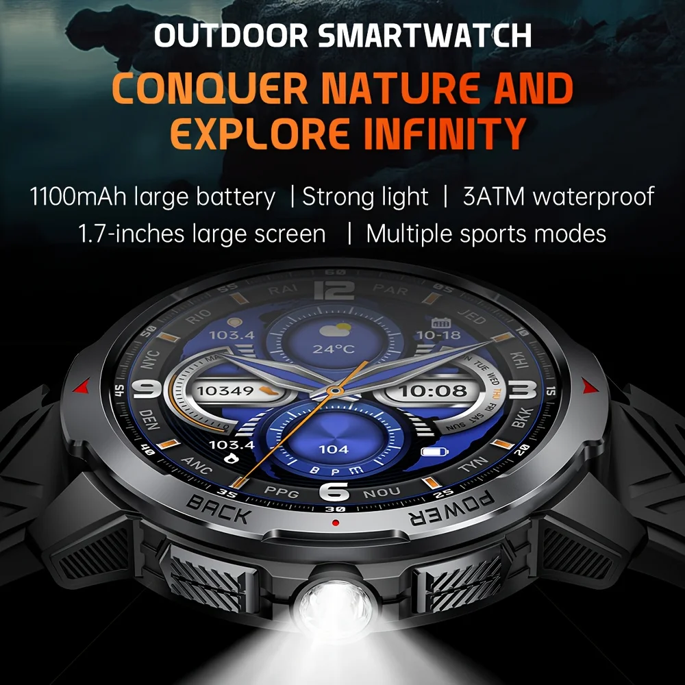 KT88 Smart Watch LED Flashlight Outdoor Compass BT Calling Men