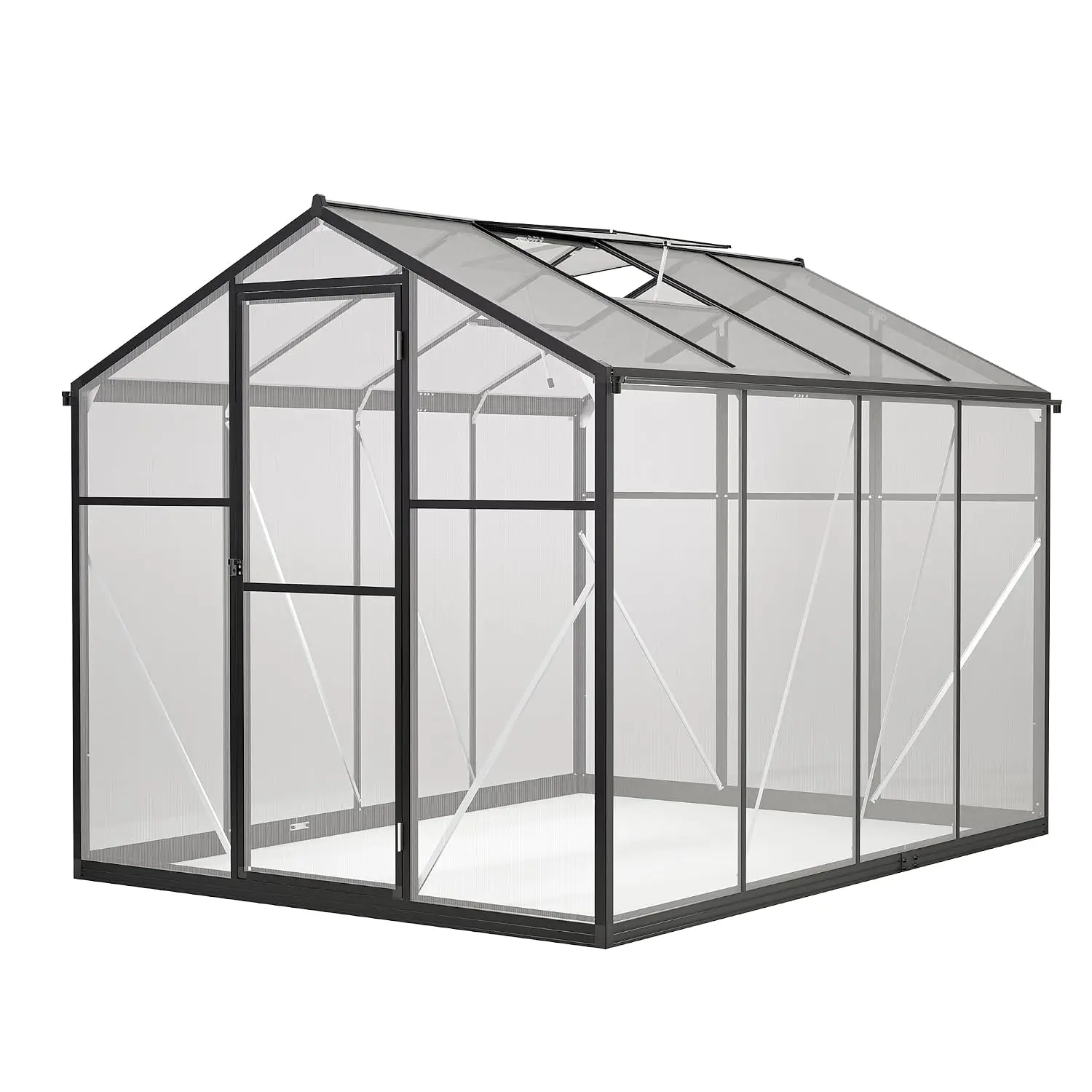 6x8 FT Polycarbonate Greenhouse Quick Setup Lockable Door Roof Vent Aluminum Walk-in Outdoor Drainage UV Protection, Customized