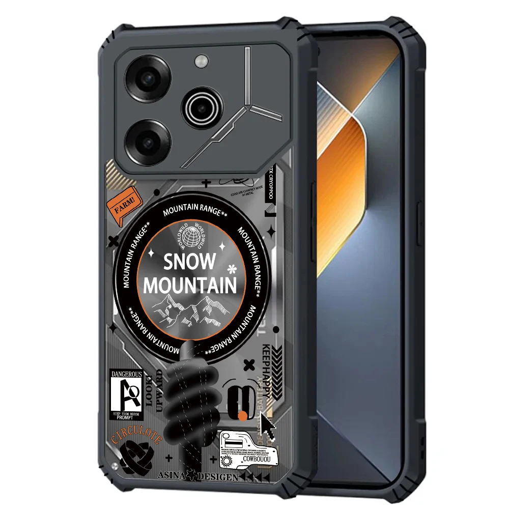 Прозрачная искусственная кожа для Tecno Pova 6 5 4 Pro Neo 3 2 Li7 Li9 удар Предотвращение падения акриловый чехол Snow Mountain Прозрачная искусственная кожа для Tecno Pova 6 5 4 Pro Neo 3 2 Li7 Li9 удар Предотвращение падения акриловый чехол Snow Mountain