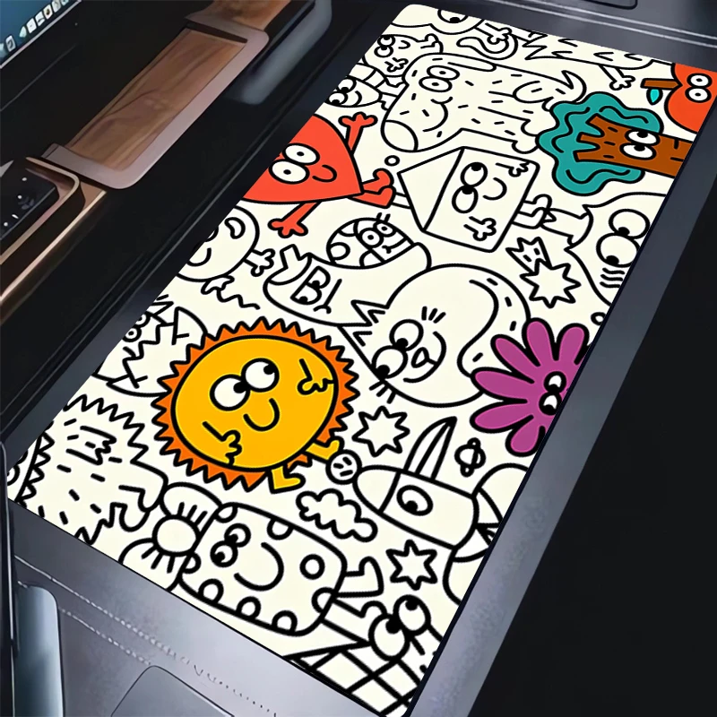 Alfombrilla de ratón para ordenador portátil, alfombrilla de teclado blanco y negro de Anime, alfombrilla de ratón con grafiti abstracto Kawaii, accesorios para juegos de PC y oficina, alfombrilla de escritorio para regalo