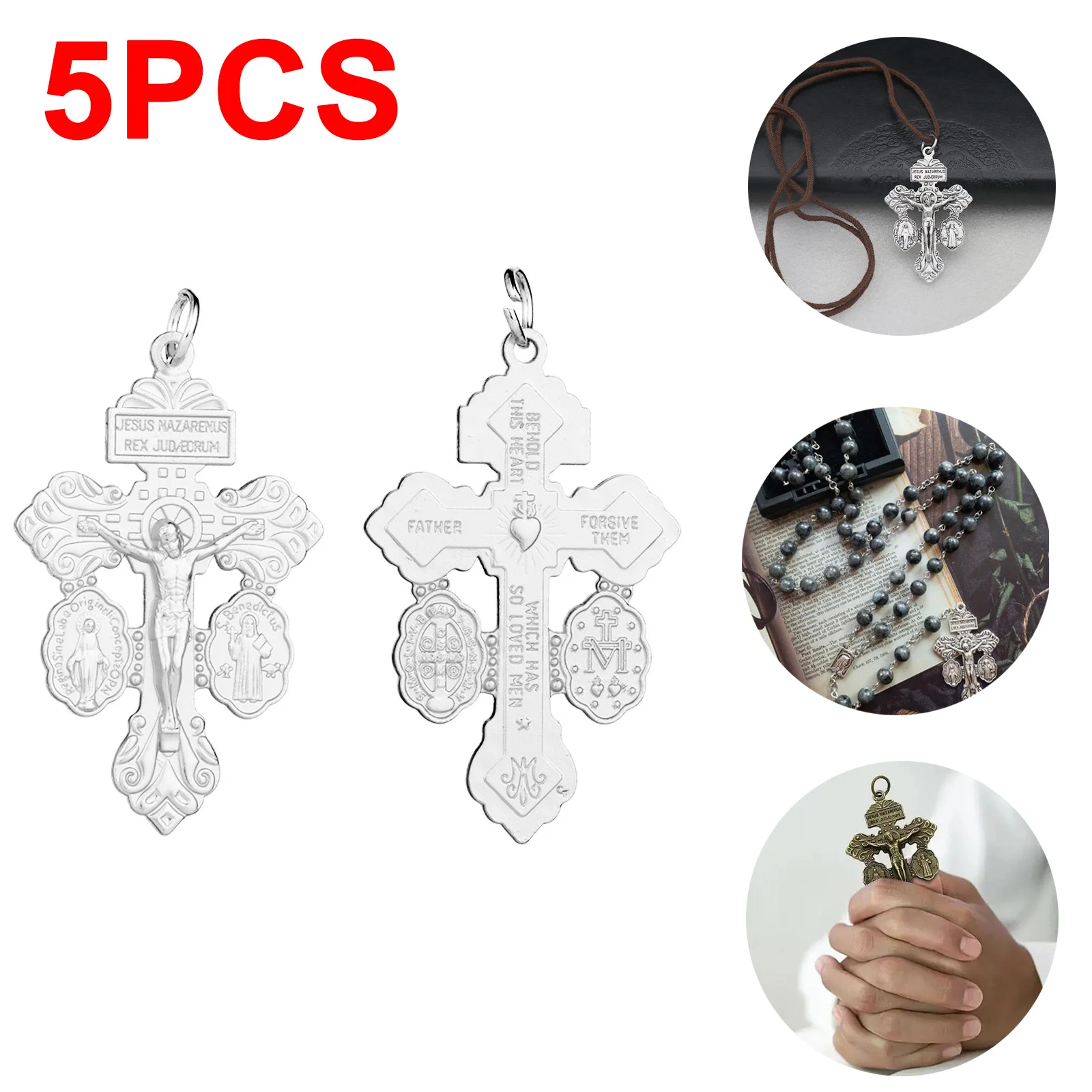 Diyalo 5Pcs Forgiveness Crucifixion Exorcism St.Benedict Medalla Milagrosa Cross Pendant DIY Rosary Chaplet Jewelry Making Part