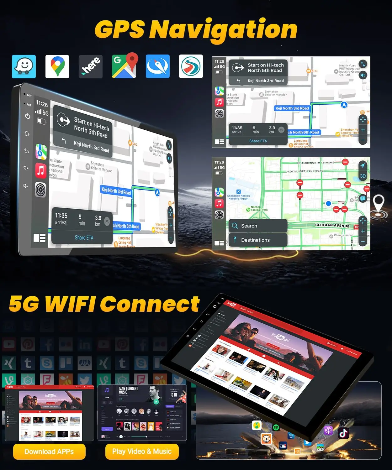راديو ستيريو للسيارة مقاس 9 بوصة لسيارة Toyota Tacoma 2005-2015 CarPlay/Android Auto WiFi/GPS Navi/BT/FM راديو/SWC Fit J.B.L