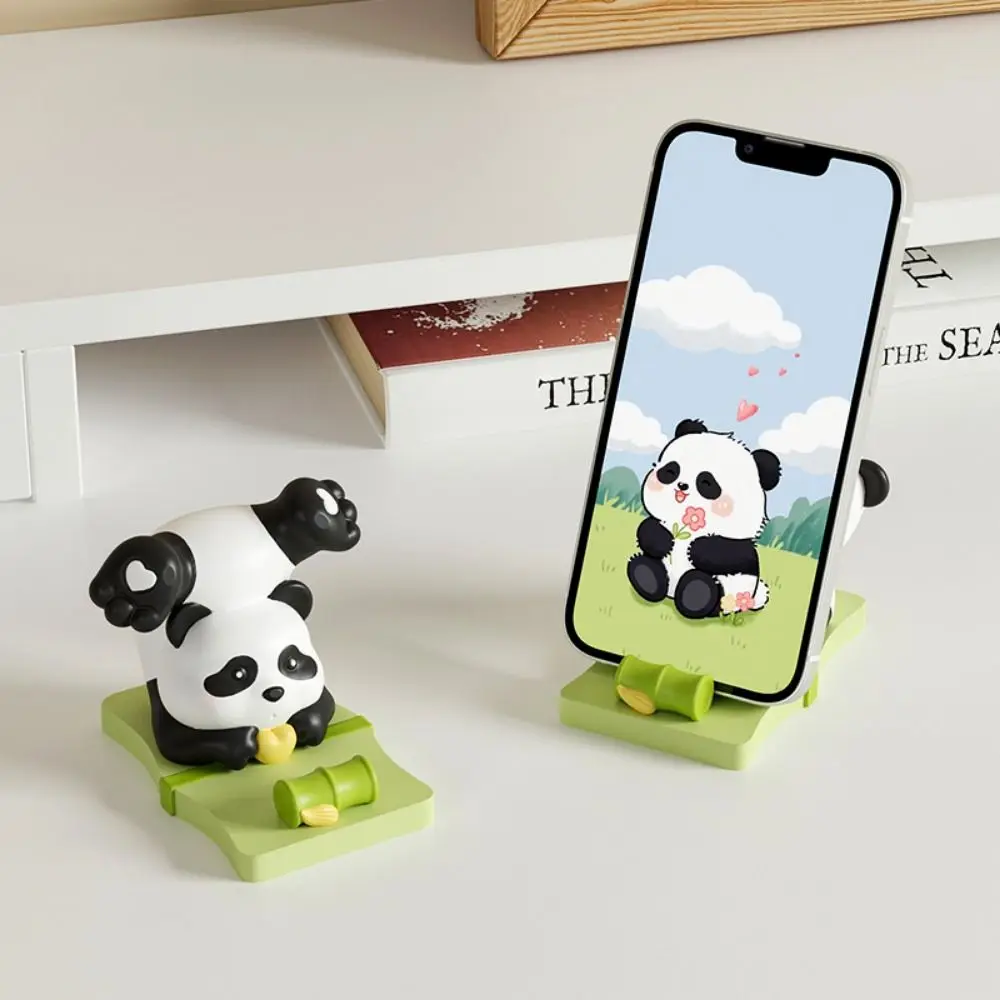 Panda Figure Panda Phone Holder PVC Doll Desk Decor Mobile Phone Stand Cartoon Portable Cell Phone Bracket Desktop Ornaments