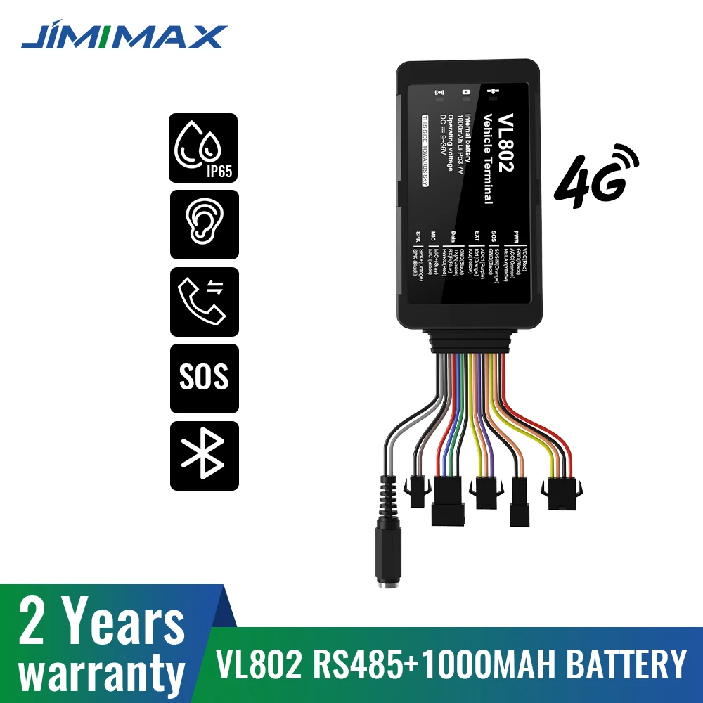 

JIMIMAX VL802L 4G Vehicle Tracker Bluetooth GPS Locator Two-way Talking Tracking Device For Car Fleet Management Anti-thieft APP