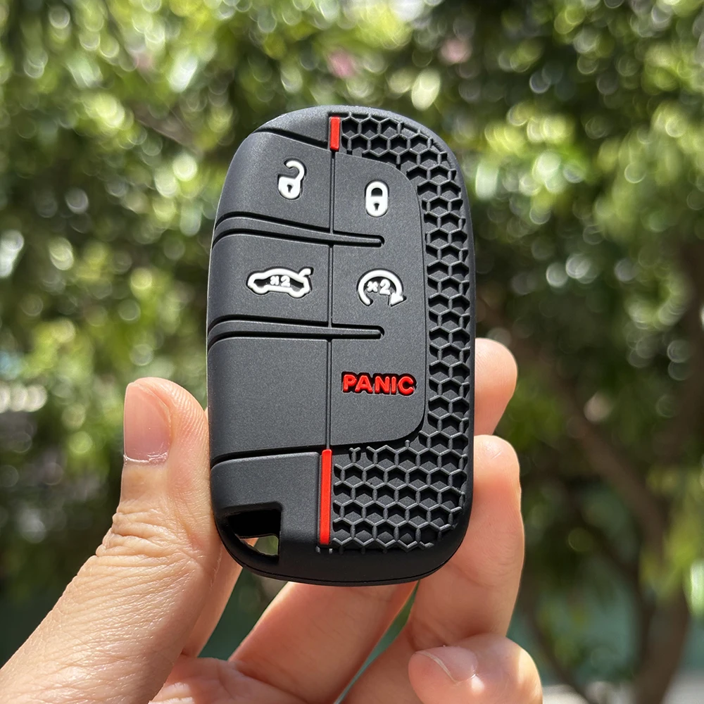 Keychain Protection For Jeep Cherokee Limited Grand Compass Dodge Journey Hellcat Chrysler 300C II Silicone Key Cover Fob Holder view 3