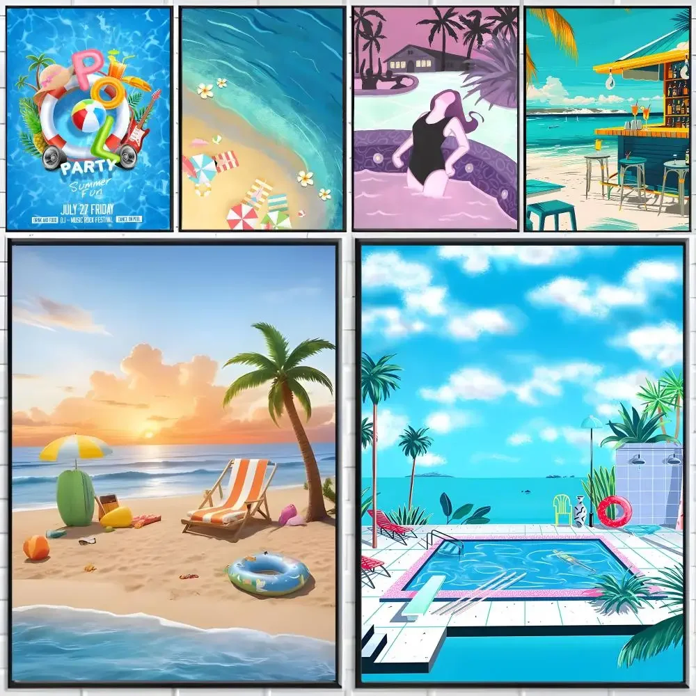 Art Scenery Summer Swimming Pool Poster Distinct Home Decor Concepts Chic Indoor Art Pieces