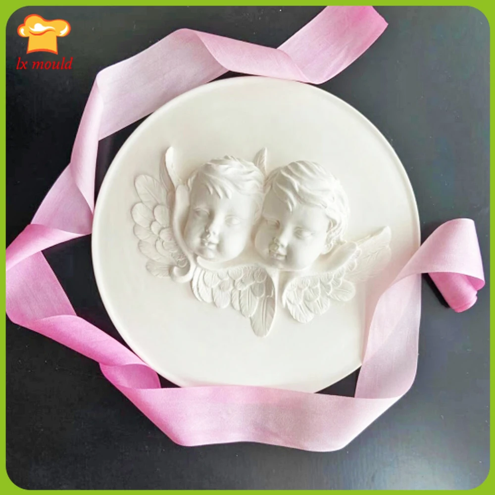 Twin Sister Angel Relief Mold Kitchen Baked Cake Ornament Mould 2 Baby Plaster Resin Clay Home Decoration Disc Silicone Molds