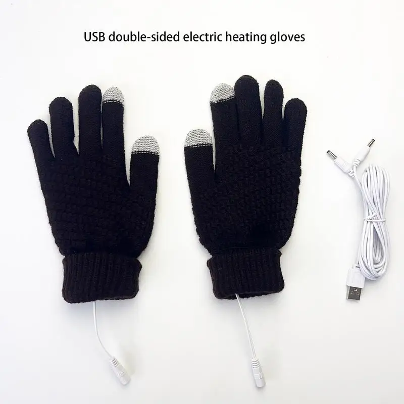 남녀공용 터치 스크린 USB 핸드 워머 장갑, 전기 온열 장갑, 방풍 뜨게 울, 겨울 보온