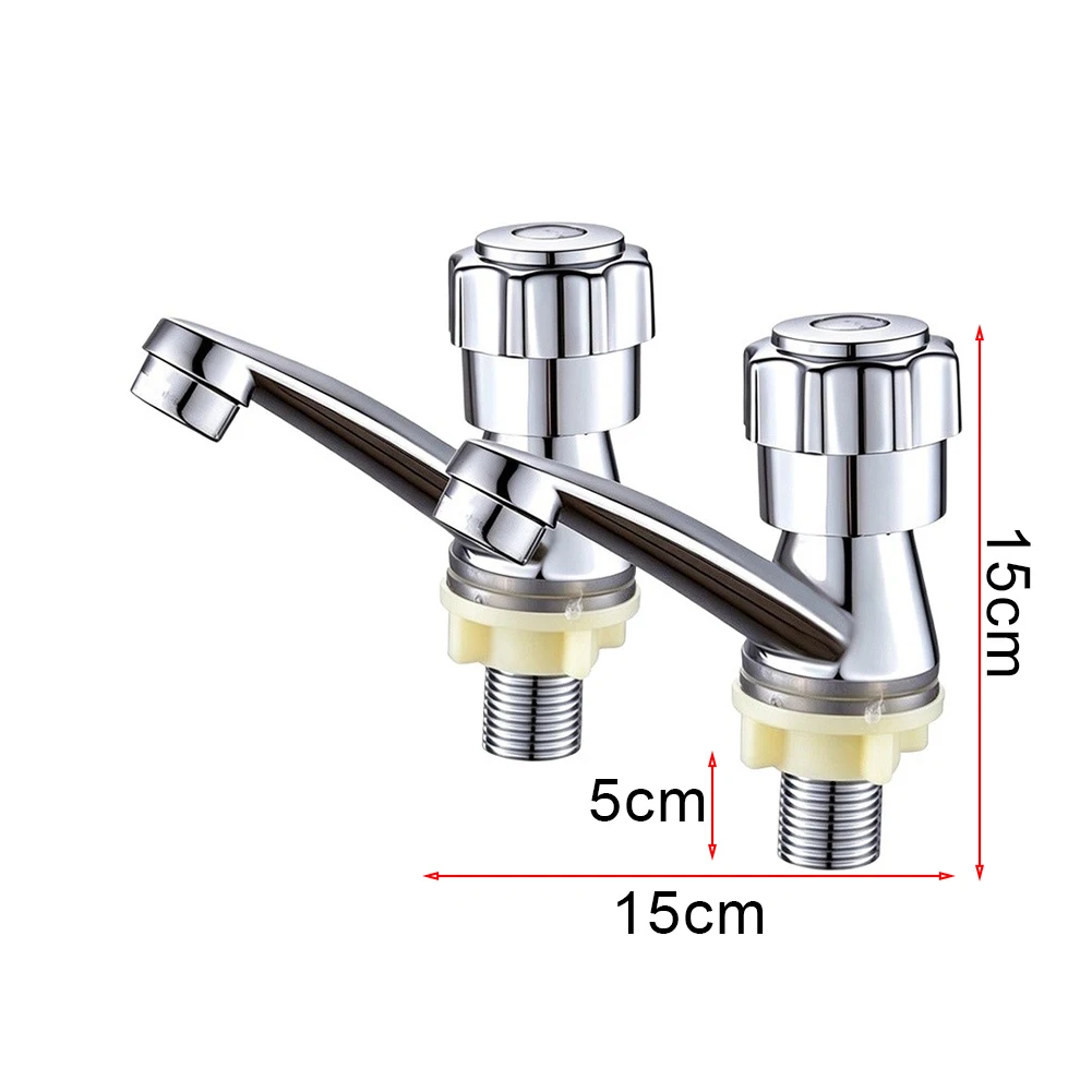 2pcs Zinc Alloy Silver Bathroom Faucet Set Single Cold Water Tap for Basin Sink 15x15x5cm Sleek Design Humidity Resistant Finish