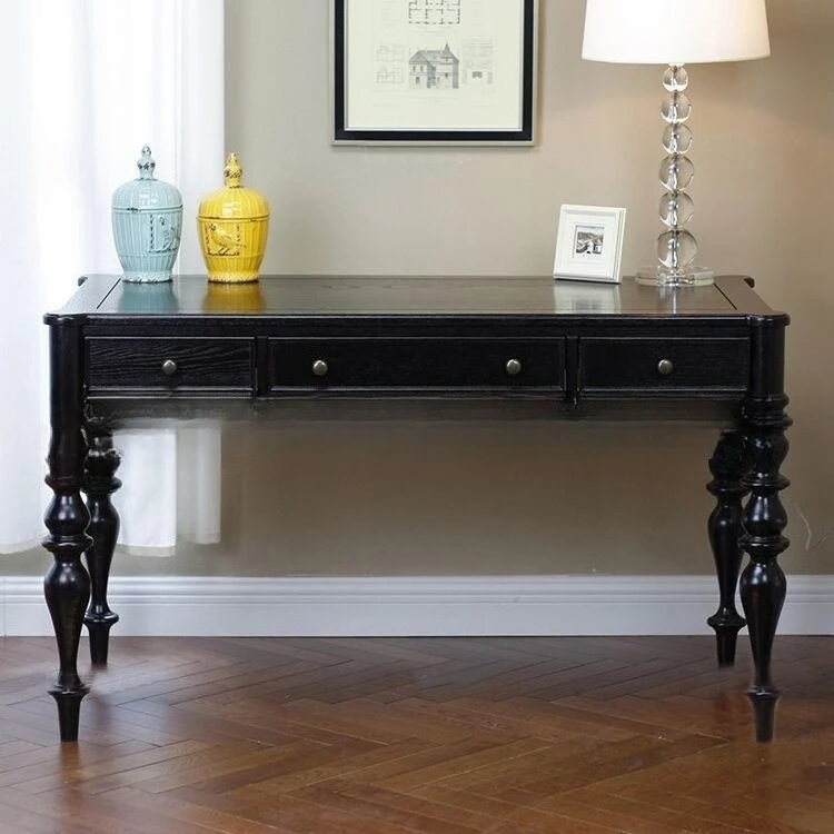 

American solid wood desk custom furniture simple modern logs, carved Roman columns, study table writing table