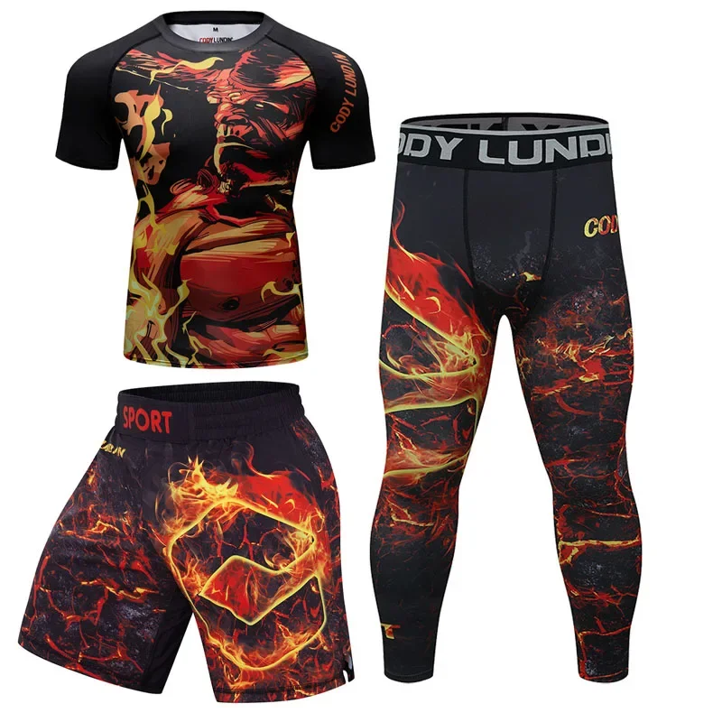 Men MMA T-shirt+Shorts Suit Jiu Jitsu Kickboxing Shirts Muay Thai Sport Clothing Bjj Gi Rashgard Boxing Trousers Fightwear Sets