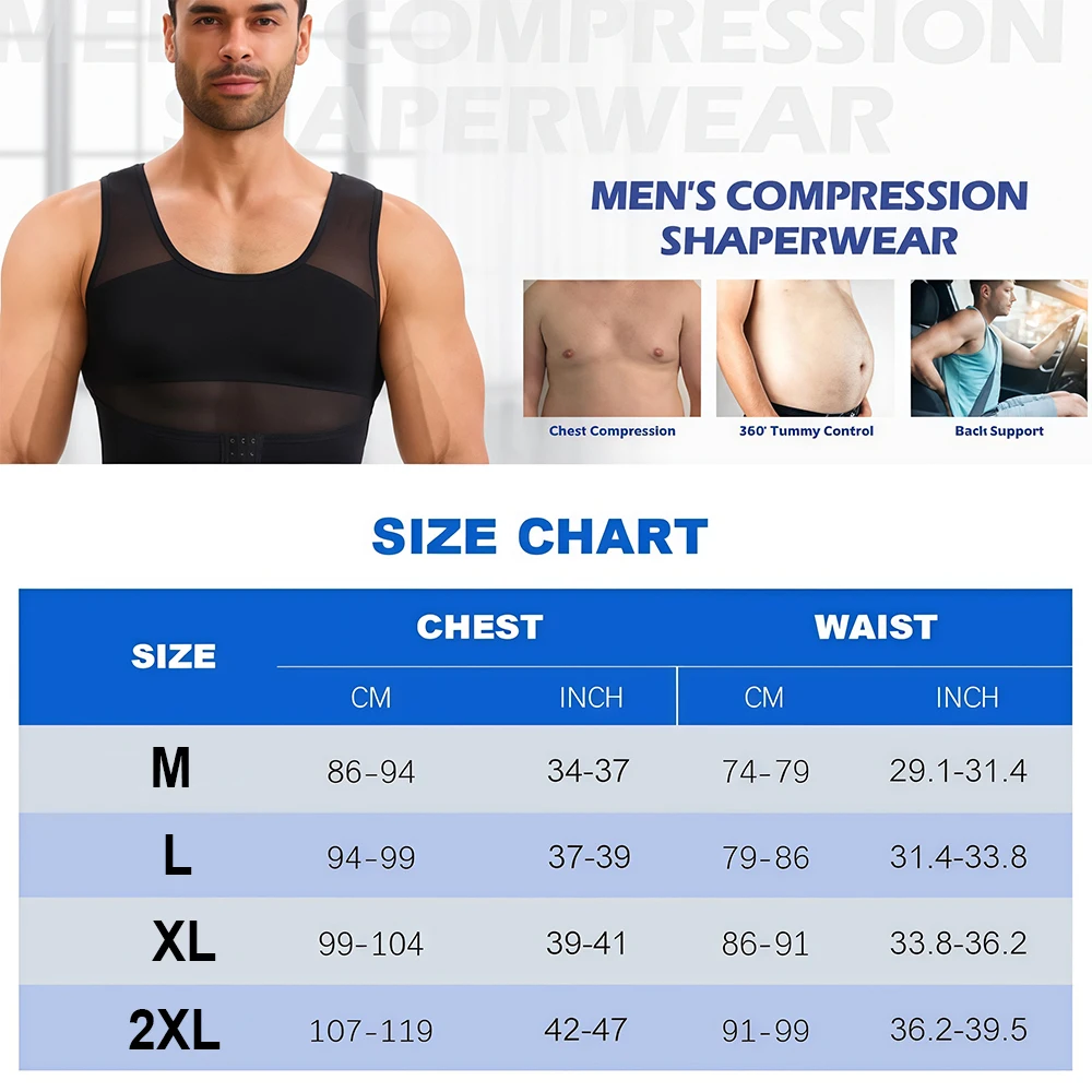 Men's Button Adjustable Shapewear Vest, Breathable Invisible Compression Tank Top, Tummy Control Slimming Body Shaper Beer Belly - view 6