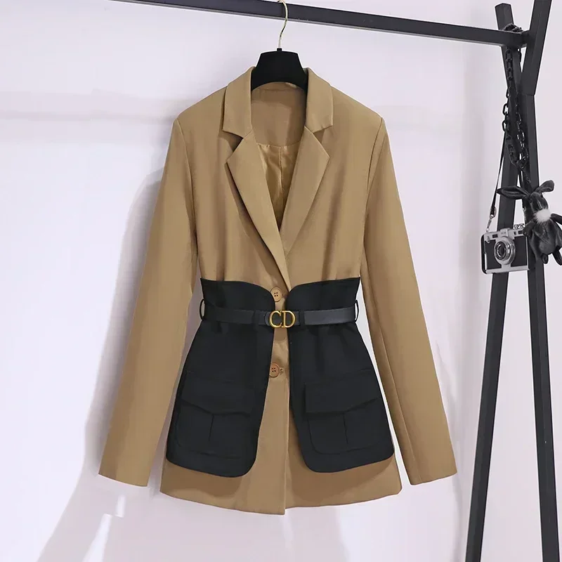 2024 autumn and winter new French retro color blocked suit jacket temperament British style fashionable casual suit jacket