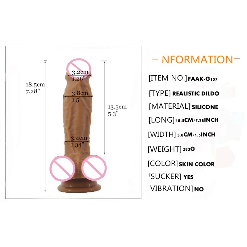 FAAK 7/8 Inch Realistic With  Double Layer Silicone Fake Penis Lifelike Toys For Women Strapon  Sex Shop