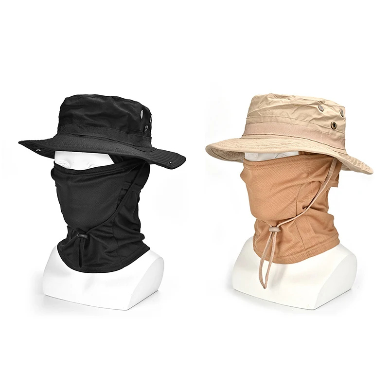1Set Tactics Camouflage Boonie Cap Balaclava Hat Face Mask Suit Foldable Soft Outdoor Hunting Fishing Wide Brimmed Hat Face Mask image 5