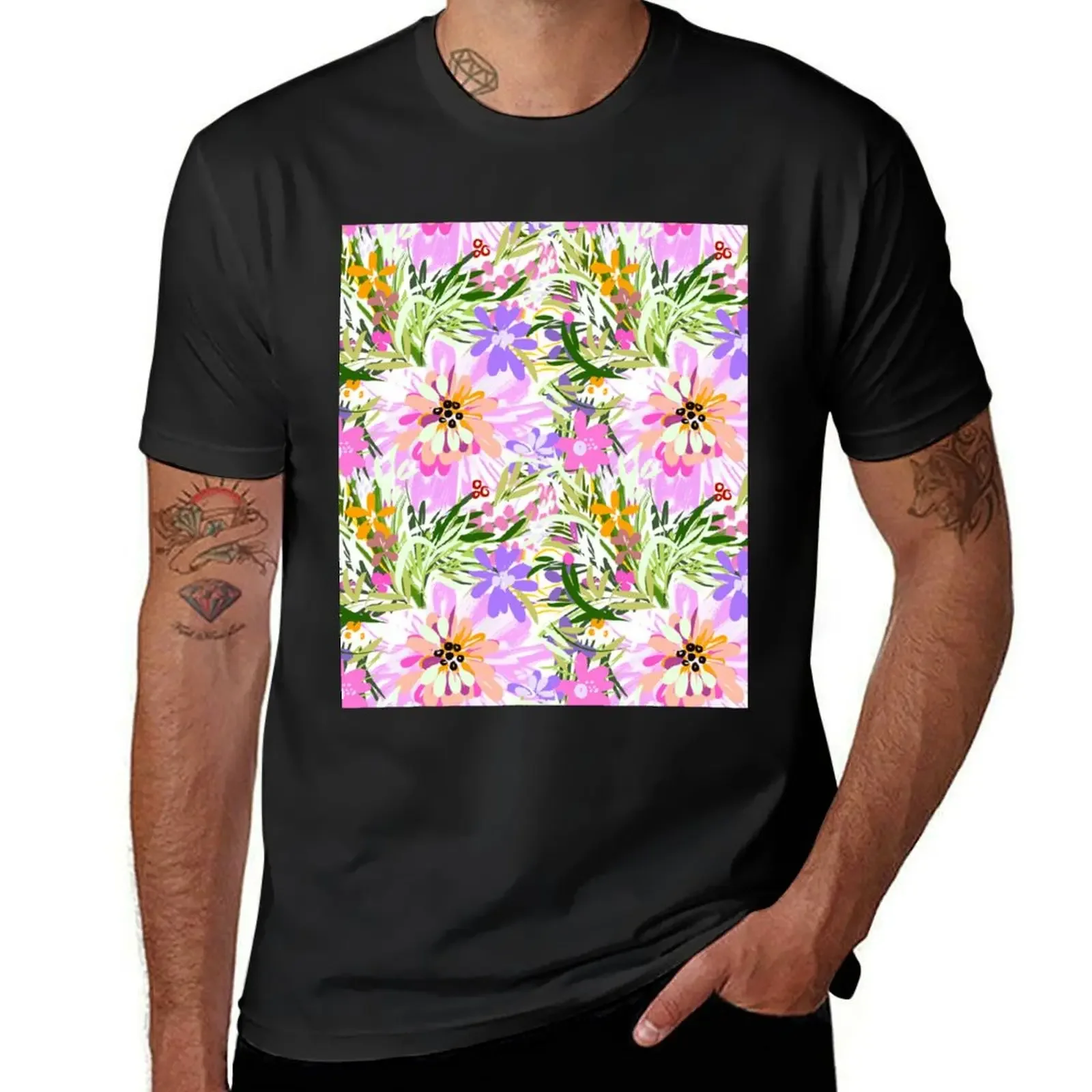 Botanical spring flowers floral rose watercolor spring blossom buds garden T-Shirt blacks tops heavyweight t shirts for men