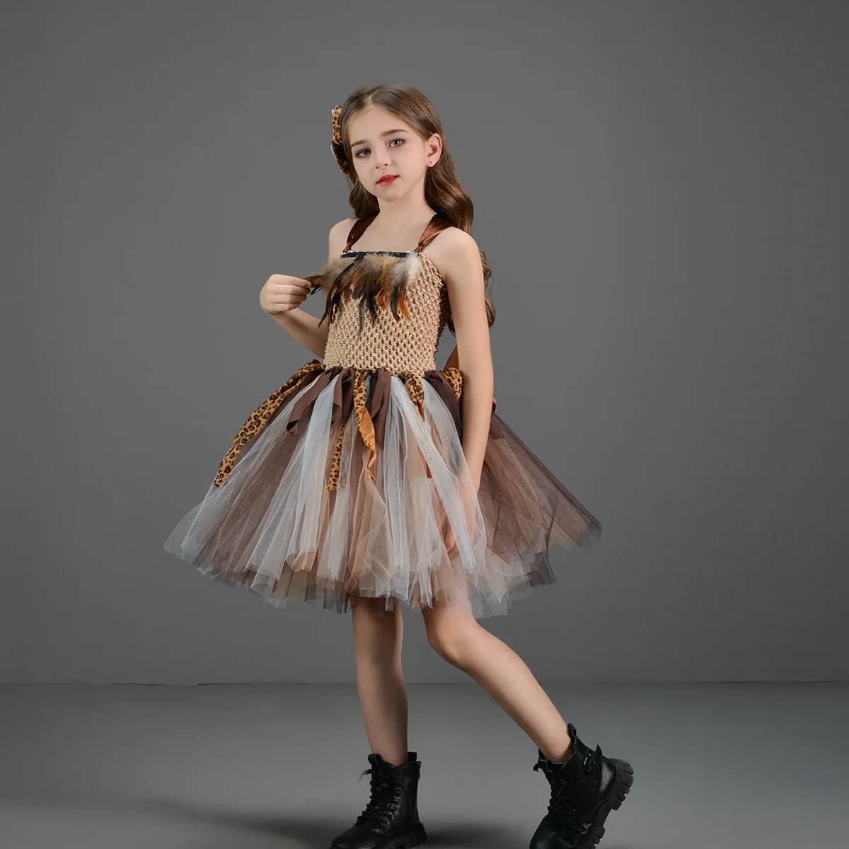 여아 와일드맨 동굴 남자 코스프레 투투 원피스 코스튬 판타지 무대 공연 댄스 스커트, 할로윈 카니발 파티 의상