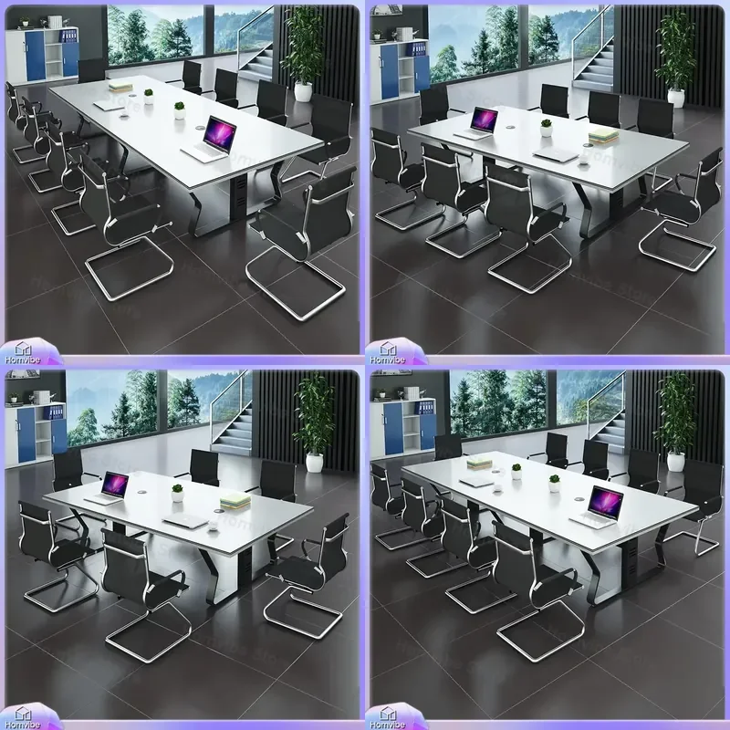 

White Conference Table for Office Meeting Room Multi Person Adjustable Length Width Modern Minimalist Desk Home Study