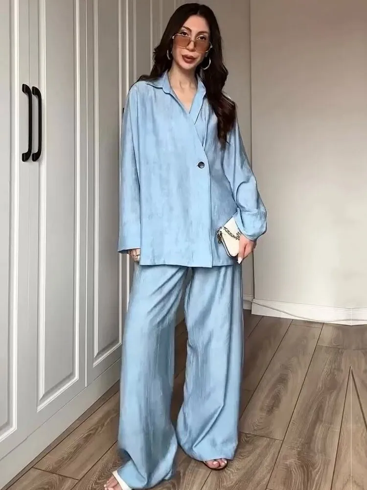 

2 Pieces Women's Sets 2025 Summer Autumn Solid Color Shirt Blouse Suit Tops And Pants Suits Two Piece Set Tracksuit Outfit