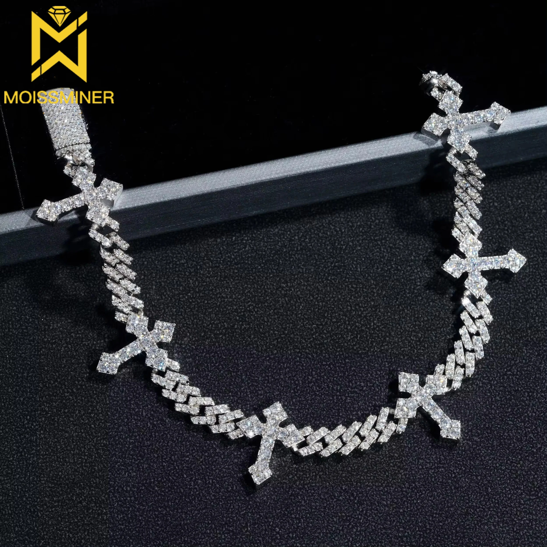 6mm Cross Moissanite Cuban Chain S925 Silver Necklace For Men Iced Out Chain Hip Hop Jewelry Pass Diamonds Tester With GRA Free