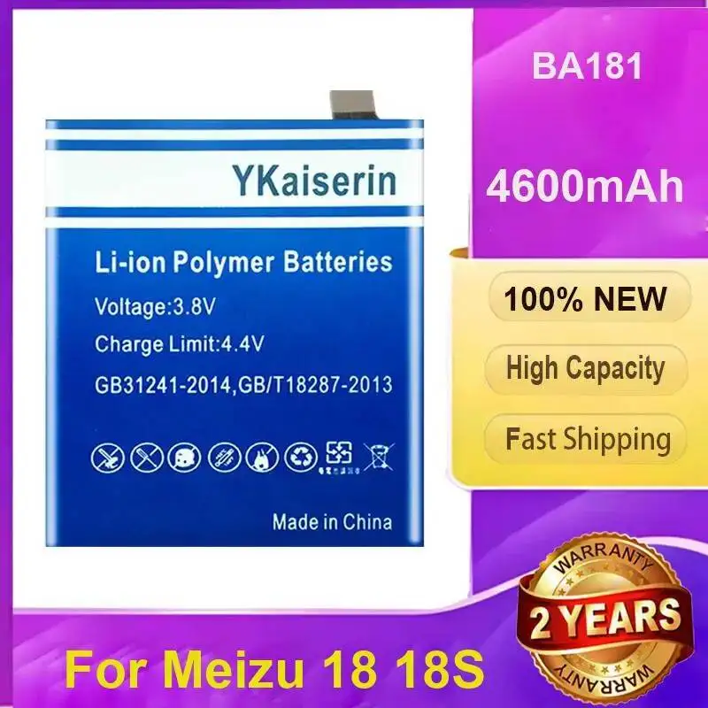 YKaiserin Mobile Phone Battery For Meizu 18 18S BA181 High Quality High-Capacity 4600mAh Portable power bank + tracking number