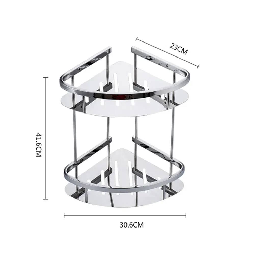 Double Layer Stainless Steel Triangle Corner Shelf for Bathroom Storage – Wall Mounted Organizer Rack