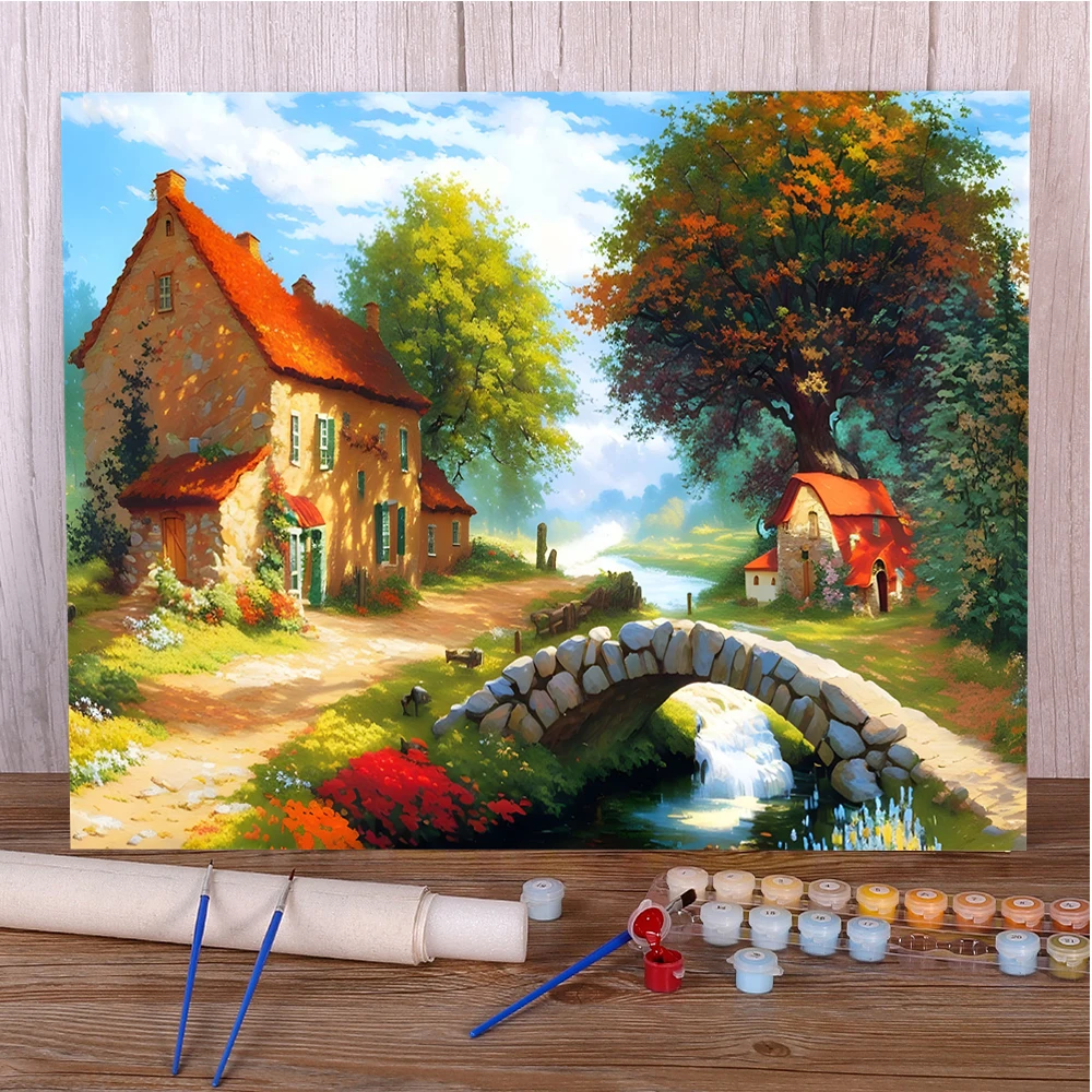 Landscape House By River Painting By Number DIY Oil Paint Craft Kits For Adults Decoration Home Gift For Wife Wholesale 2024 HOT