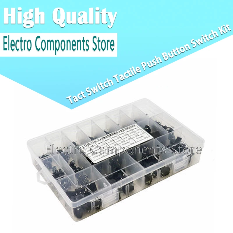 250Pcs 20Values 6*6mm 12*12mm 4Pin DIP Micro Switch Assorted Push Button Tact Switches Button Touch Switch DIY Kit