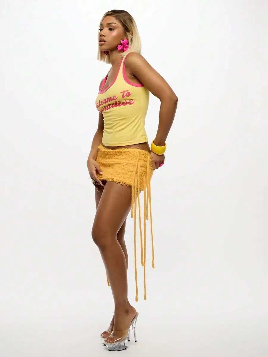 Crochet Mini Skirt With Fringe Detail Boho Festival Beach Summer Vacation Party Casual Women'S Bottom Y2K Fashion Statement