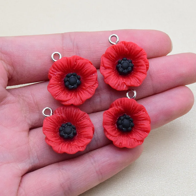 10/20pcs 12/15/22mm Poppy Flower Resin Charms Anzac Day Jewlery Charms Diy Earring Barcelet Keychain Pendant Making F504