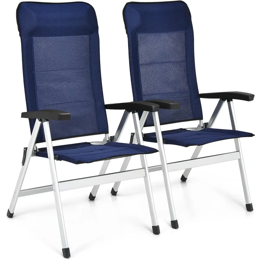 

Set of 2 Patio Folding Chairs, Portable Reclining Chairs with 7-Position Adjustable Back & Padded Headrest, Outdoor Ind