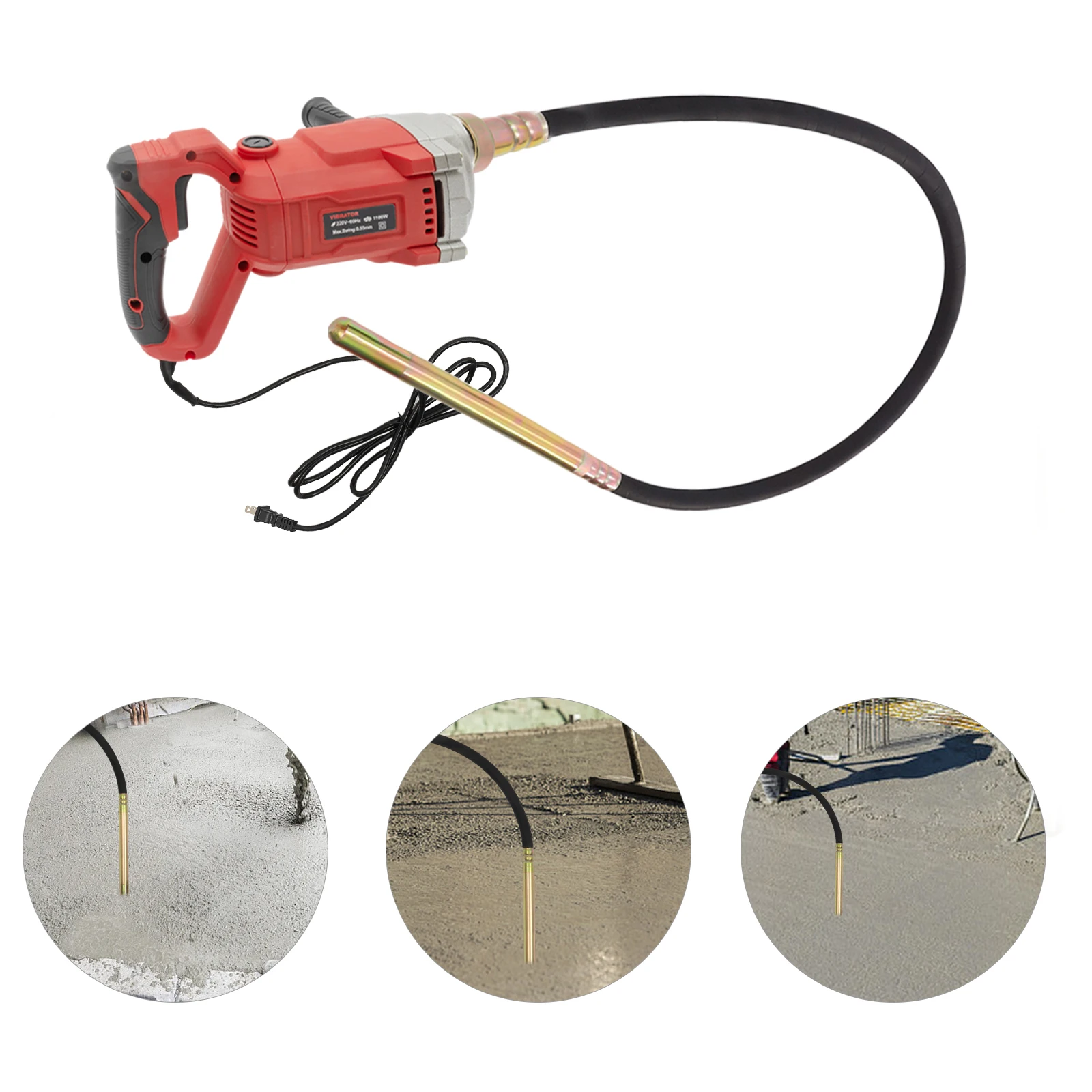 1100w Lightweight Handheld Electric Concrete Vibrator w/2m Hose Remove Air Bubble 160Hz