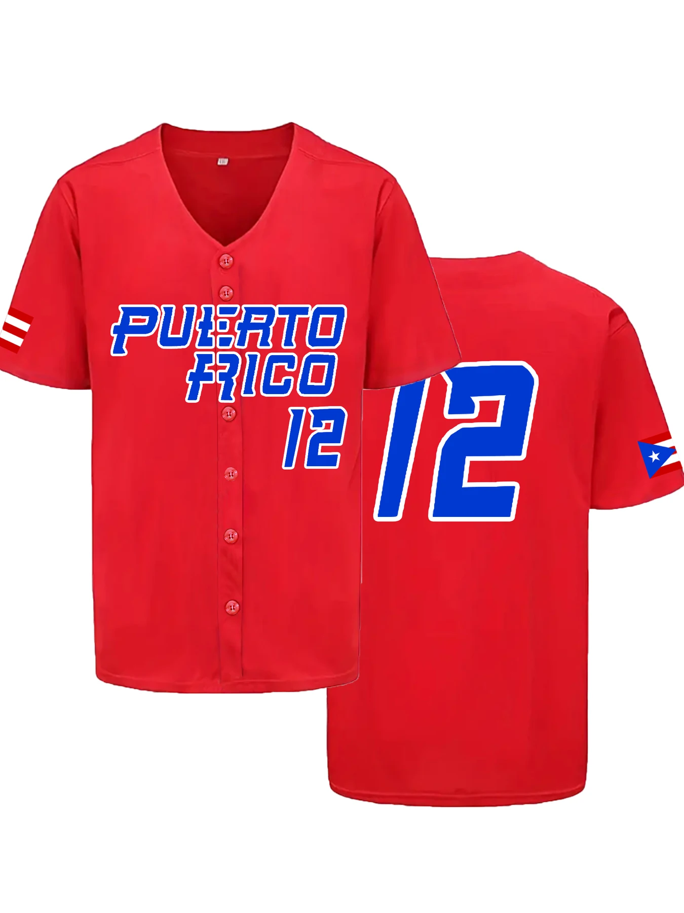 Maglia da baseball da uomo di Porto Rico # 12 uniformi sportive ricamate da cucito, abiti sportivi casual, camicie a maniche corte con bottoni