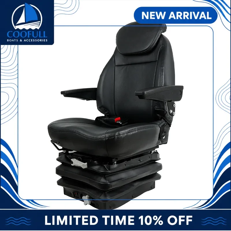 Marine Suspension Seat Boat Captain Chair Adjustable PVC Leather Pilot Seat Shock Absorbing Base for Yacht Ship Vessel