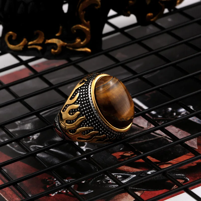 BEIER Vintage Man Boy Oval Tiger Eye Brown Stones Ring in Stainless Steel Jewelry Mens Accessories Anel Aneis BR8-699