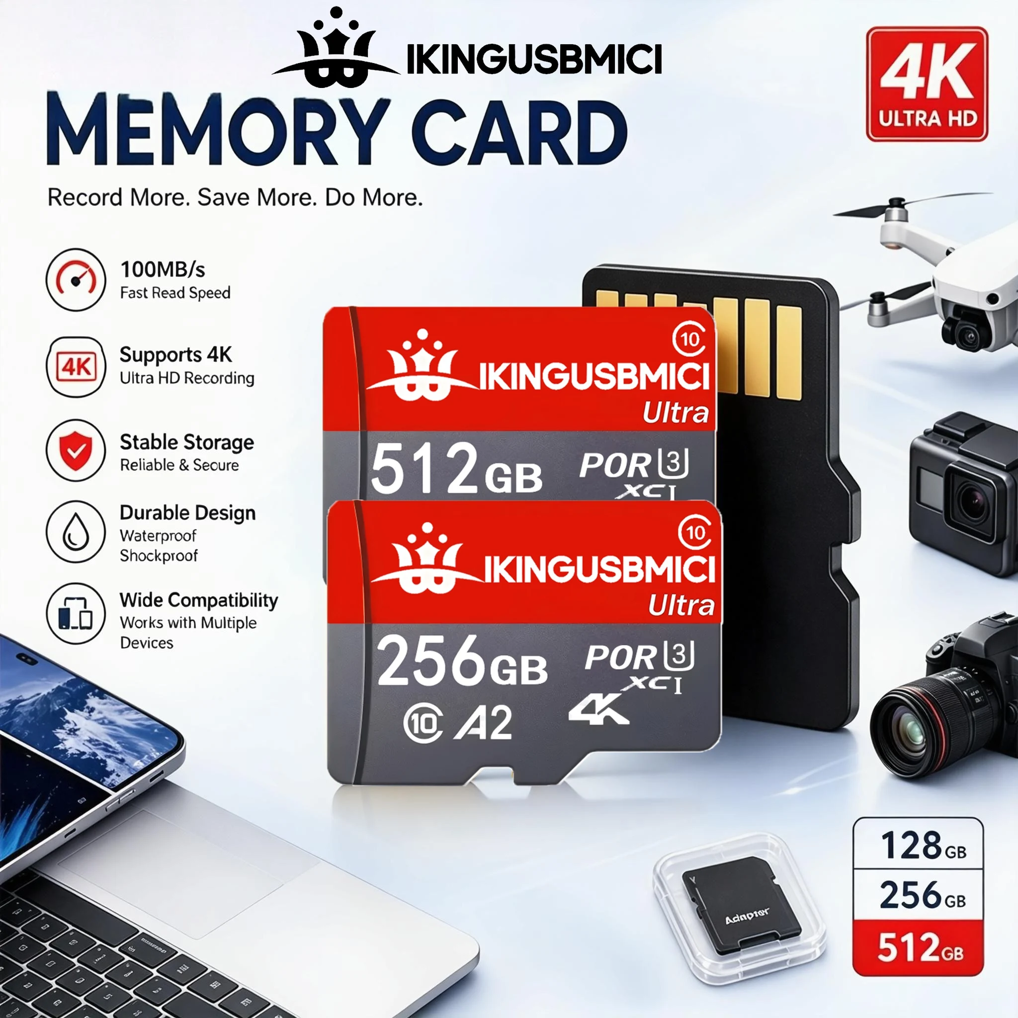 Premium TF Cards SD Cards Memory Card 64G/128G/256G/512GB 4K Energy Saving C10 For Dash Cam/Surveillance/MP3 Player