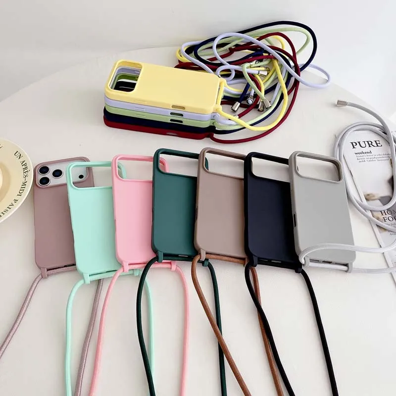 Mode Candy Reine Farbe Kreuz-körper Lanyard Silikon Fall Für IPhone 17 Pro Max Air 16E 15 14 13 plus Anti-Drop Schutz Abdeckung