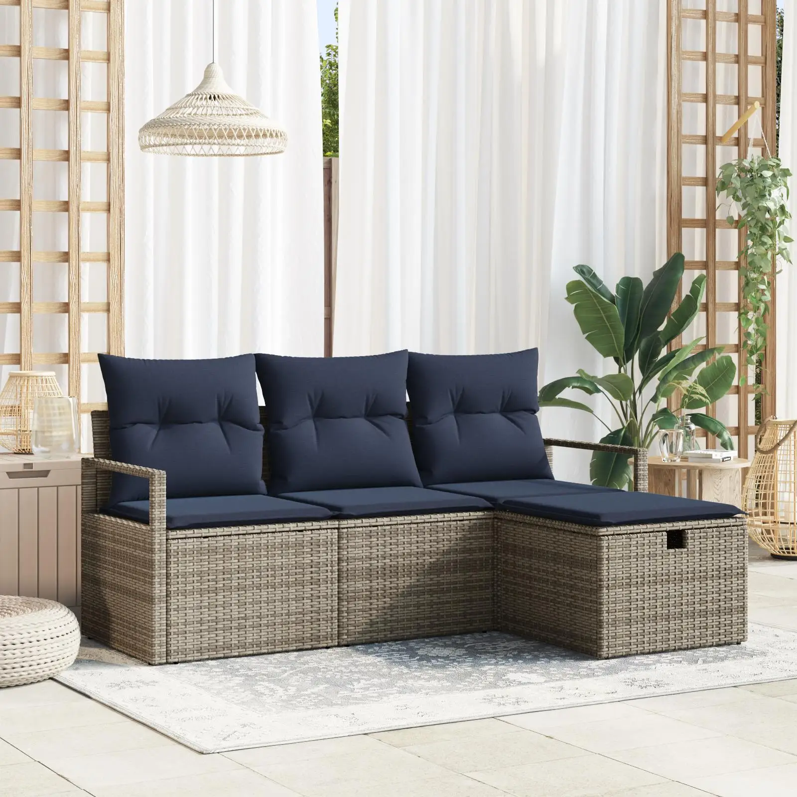 

Comfortable 4 Piece Outdoor Sofa Set with Cushions Grey Wicker Rattan Garden Furniture
