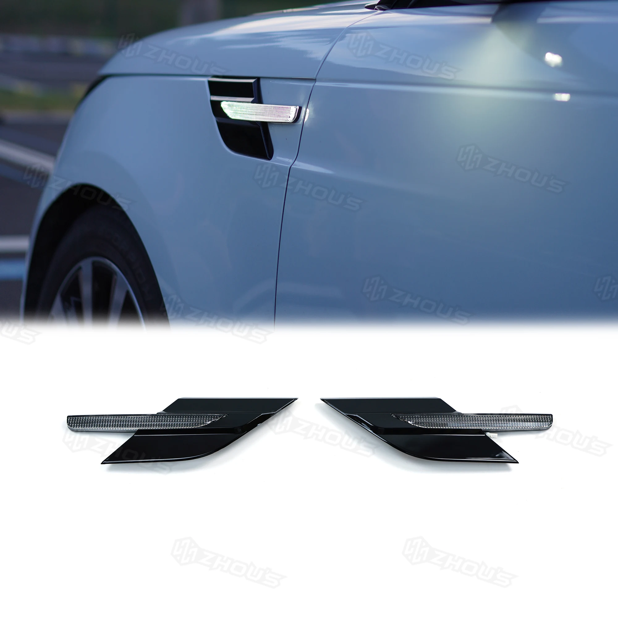 

Внешние аксессуары для автомобиля, боковые вентиляционные отверстия на крыло, совместимые сменные декоративные боковые вентиляционные отверстия со светодиодной подсветкой для кузова Range Rover Sport