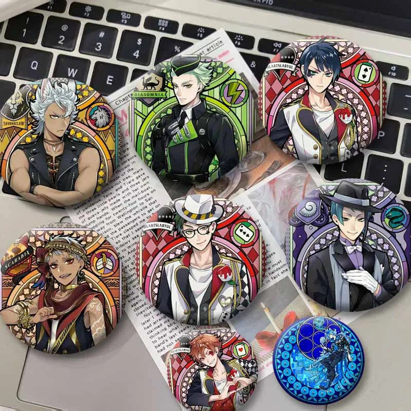 Twist Wonderland Anime Game Badge Handmade Round Brooch Cartoon Character Lapel Pins Hat Clothes Bag Pendant Jewelry Friend Gift