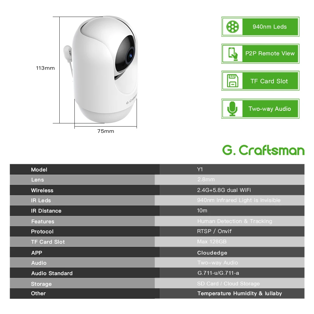 Imagem -02 - Monitor de Bebê sem Fio para Segurança Doméstica Áudio Bidirecional Detecção de Choro Rastreamento Automático Wi-fi Artesão y1 2.4g 5.8g