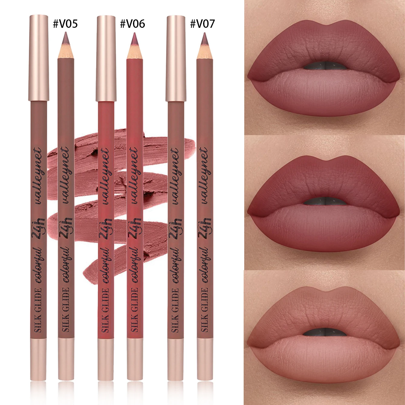 3 unids/set delineador de labios mate marrón |   Fórmula cremosa impermeable |   Duradero, impermeable, resistente a las manchas. |   Altamente pigmentado