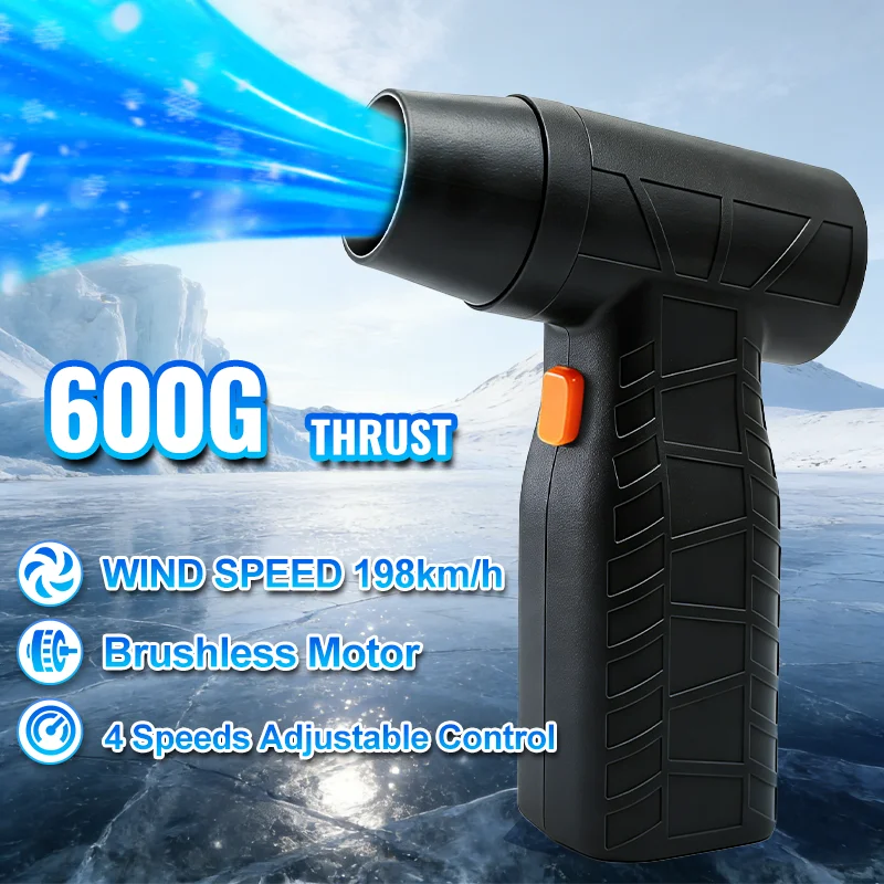 強力エアブロワー-600g推力-充電式ブロワー-18650バッテリー-198km-h風速-ブラシレスエアダスター-車用除塵乾燥機