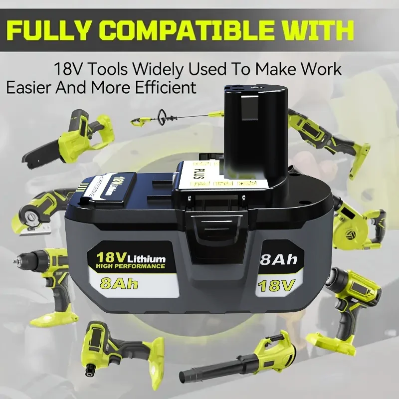 Verbessertes Set mit 8,0-Ah-Ersatzbatterien für Ryobi One+P108 18V, inklusive P108/P109/P107/P105/P104/P103/PBP005 – Detail 6