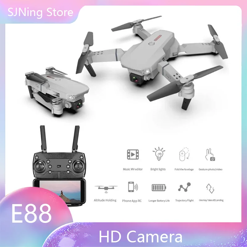 E88 RC Drone With Camera HD Wifi Fpv Professional Photography Foldable Quadcopter Fixed Height Drones Gifts Toys Boys