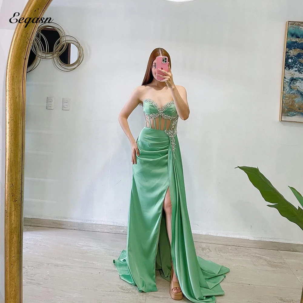 

Fancy Mermaid Prom Dresses Side Split Vestidos De Noche Crystal Formal Evening Gown 2025 Vestidos De Fiesta Customized