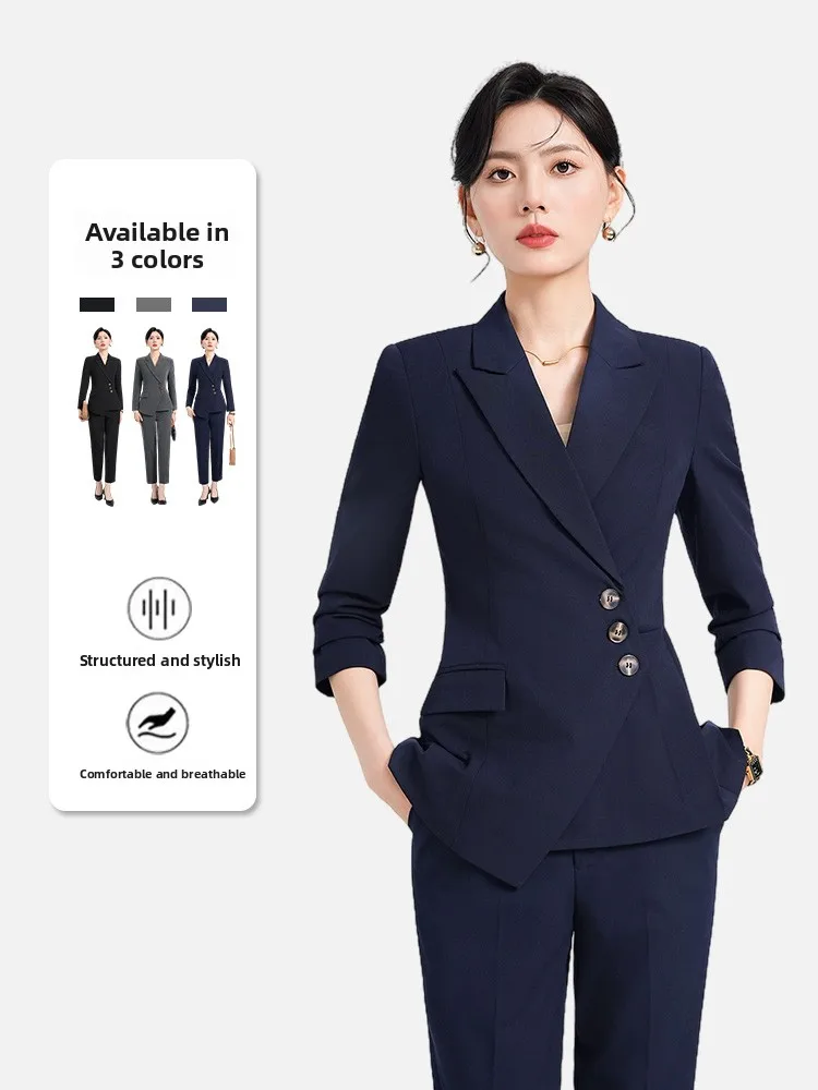 Professional Black Suit Set for Women Spring Autumn Jewelry Store Work Uniform Hotel Manager Formal Management Workwear