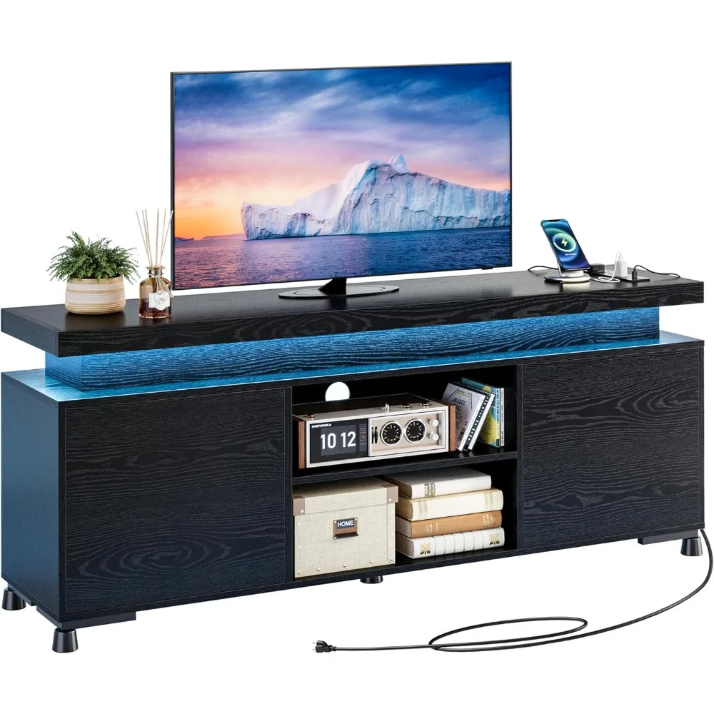 

TV Stands for TVs 65+ Inch with LED Lights and Power Outlet, Modern TV Console Entertainment Center with Storage Cabinet