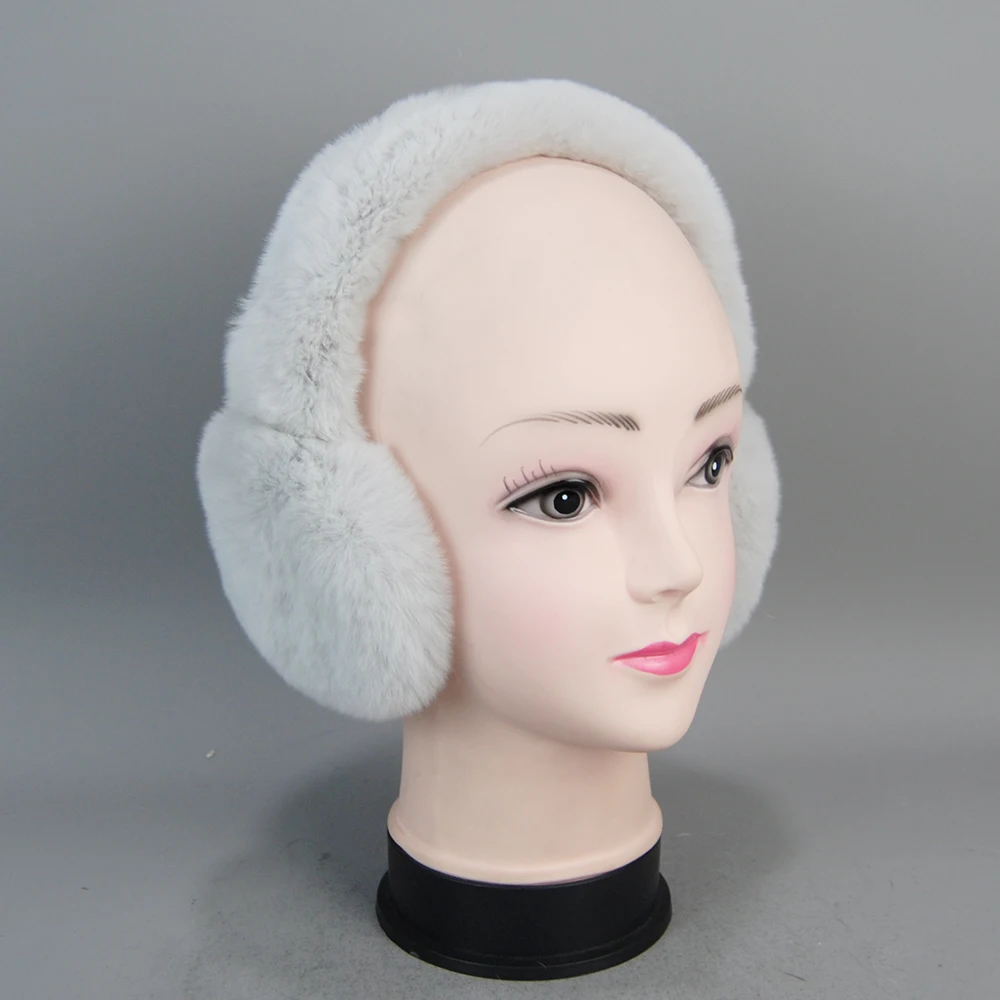 Lady Lovely Genuine Rex Rabbit Fur Earmuff Natural Fur Earmuffs Russian Women Winter Outdoor Warm Real Rex Rabbit Fur Earlaps