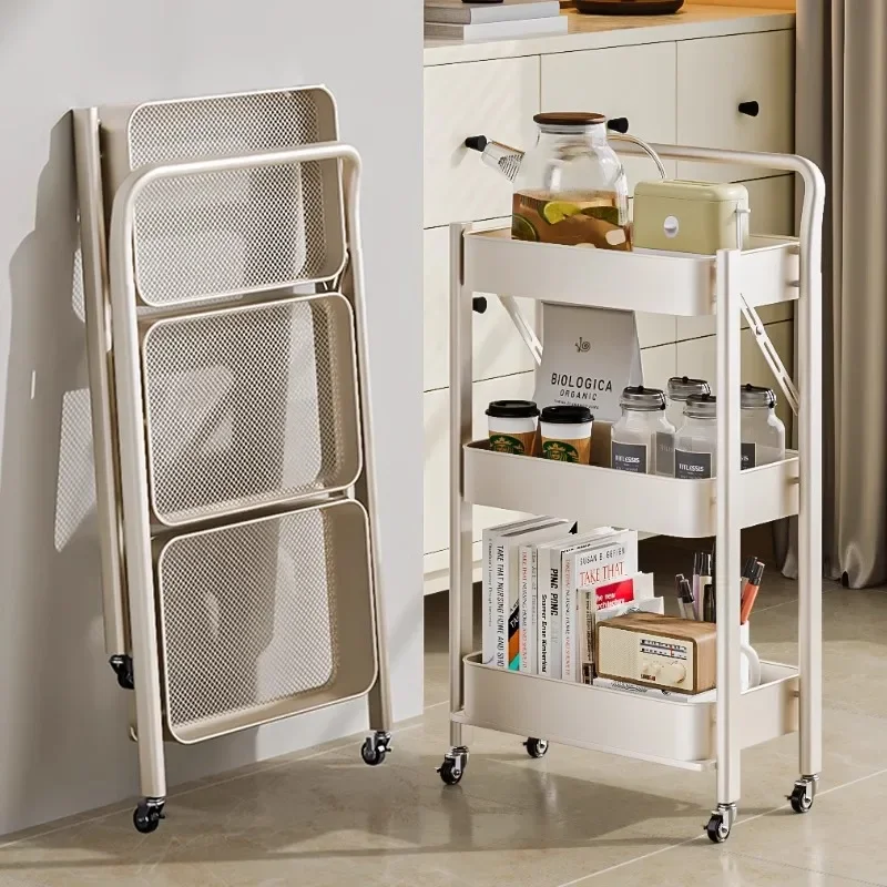 

Easy To Install Kitchen Floor Standing Mobile Storage Rack Foldable Mobile Snack Cart for Home Use Bathroom Crevice Storage Rack